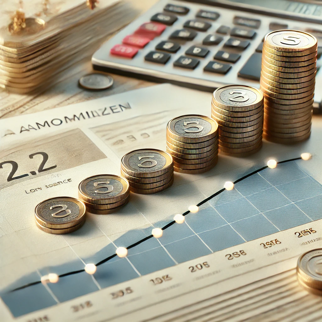 A financial calculator displaying loan amortization calculations.