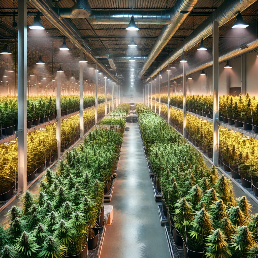 Cannabis warehouse farm with a storefront, representing cannabis real estate lending.