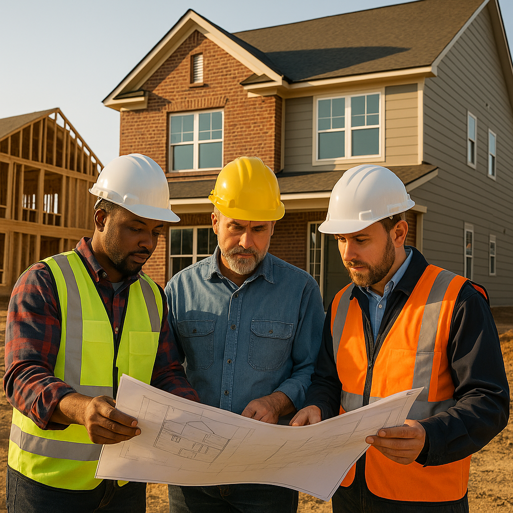 Builder reviewing construction plans for a residential property in Atlanta, representing Yieldi’s new bridge lending offer.